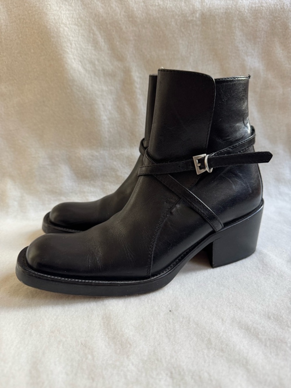 VINTAGE 90s Barneys New York Square Toe Leather Boots EU 37 - Picture 2 of 13